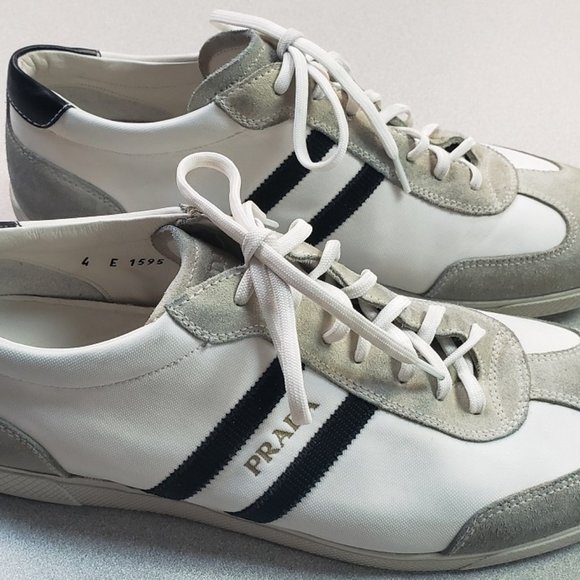 Prada Authentic Low Top White Gray Black Sneakers - Picture 2 of 10